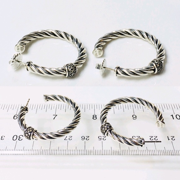 David Yurman Cable Classics Diamond Hoop Earrings - Picture 6 of 8